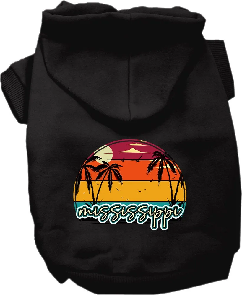 Pet Dog & Cat Screen Printed Hoodie for Medium to Large Pets (Sizes 2XL-6XL), "Mississippi Retro Beach Sunset"