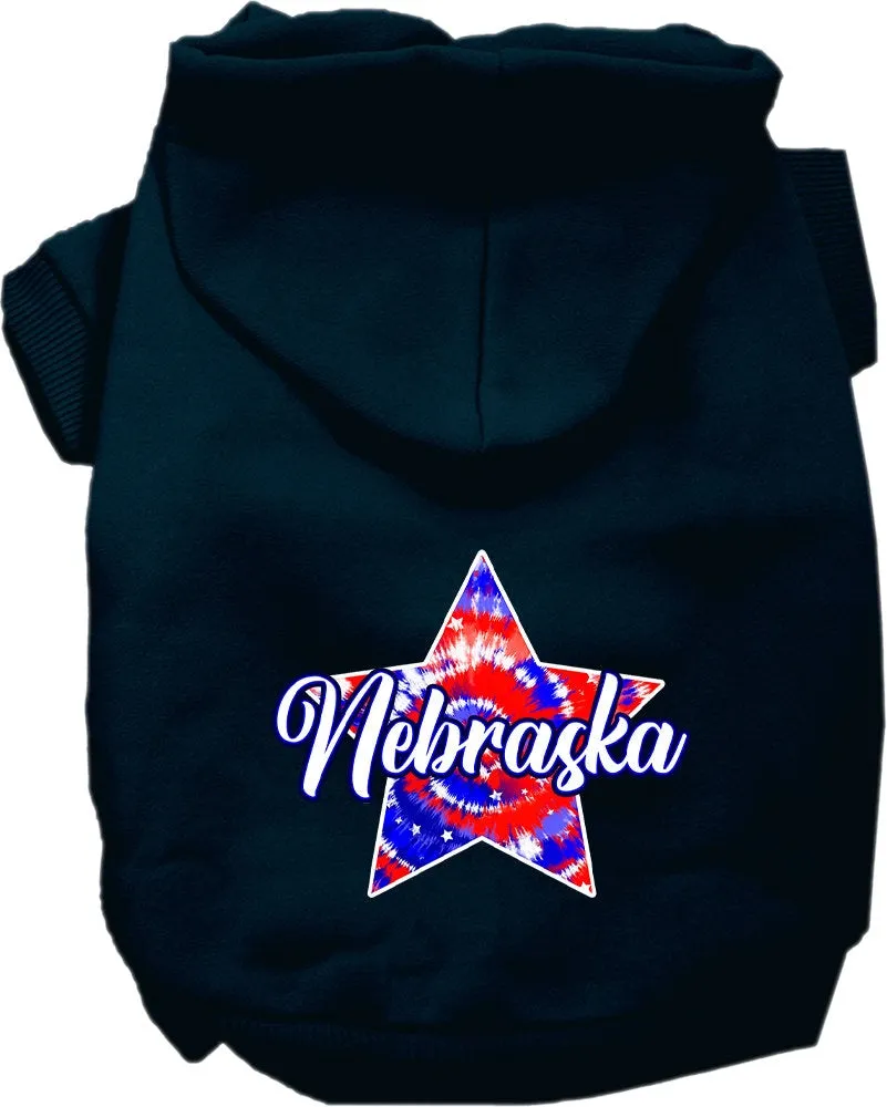 Pet Dog & Cat Screen Printed Hoodie for Medium to Large Pets (Sizes 2XL-6XL), "Nebraska Patriotic Tie Dye"