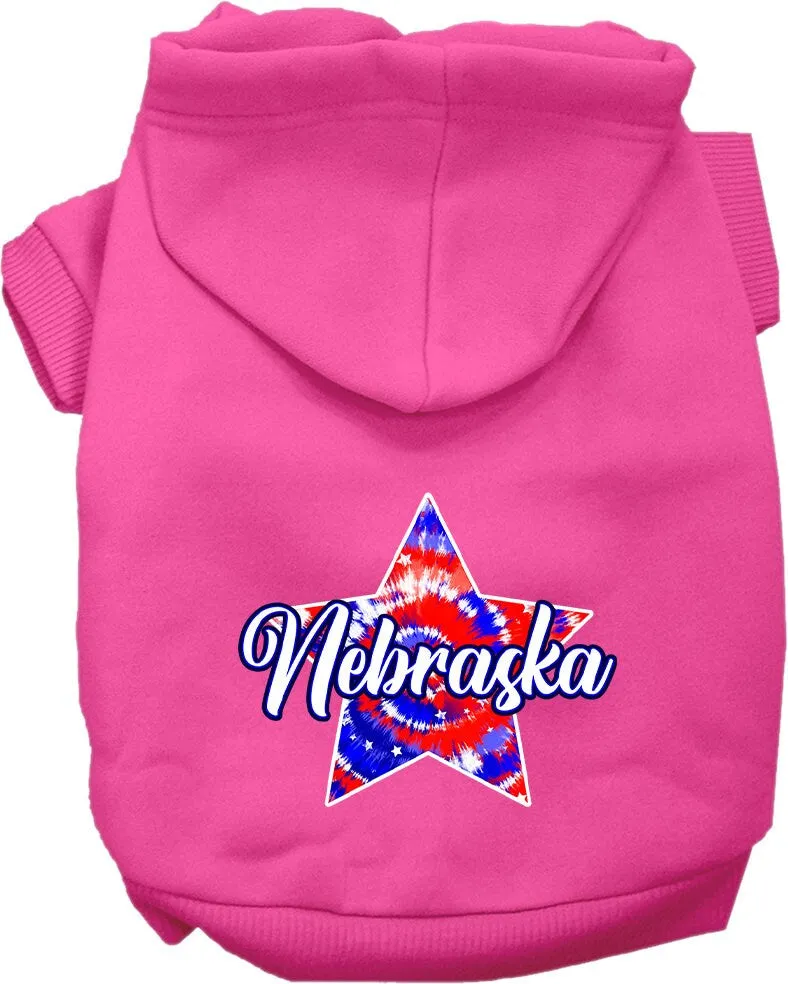 Pet Dog & Cat Screen Printed Hoodie for Medium to Large Pets (Sizes 2XL-6XL), "Nebraska Patriotic Tie Dye"