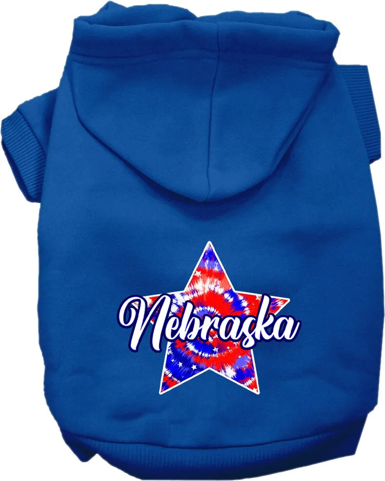 Pet Dog & Cat Screen Printed Hoodie for Medium to Large Pets (Sizes 2XL-6XL), "Nebraska Patriotic Tie Dye"