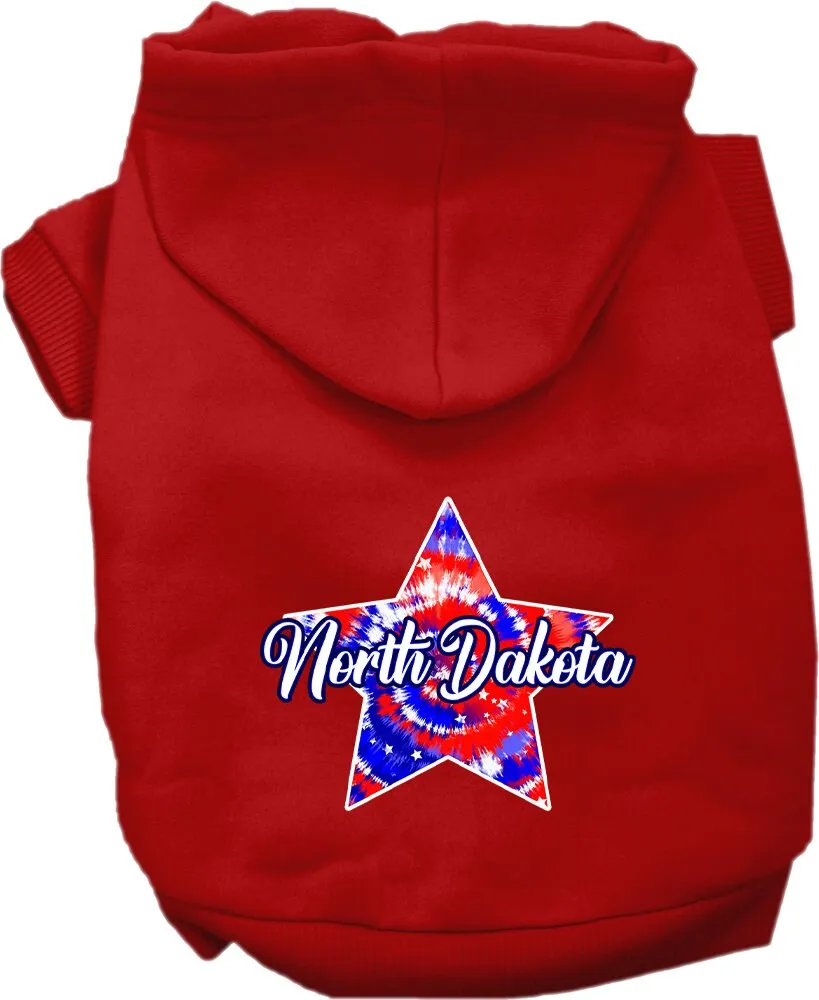 Pet Dog & Cat Screen Printed Hoodie for Medium to Large Pets (Sizes 2XL-6XL), "North Dakota Patriotic Tie Dye"