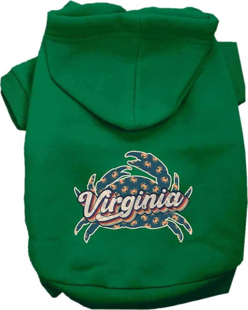 Pet Dog & Cat Screen Printed Hoodie for Medium to Large Pets (Sizes 2XL-6XL), "Virginia Retro Crabs"