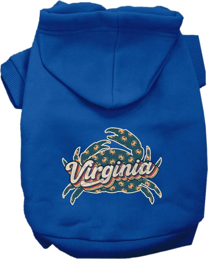 Pet Dog & Cat Screen Printed Hoodie for Medium to Large Pets (Sizes 2XL-6XL), "Virginia Retro Crabs"