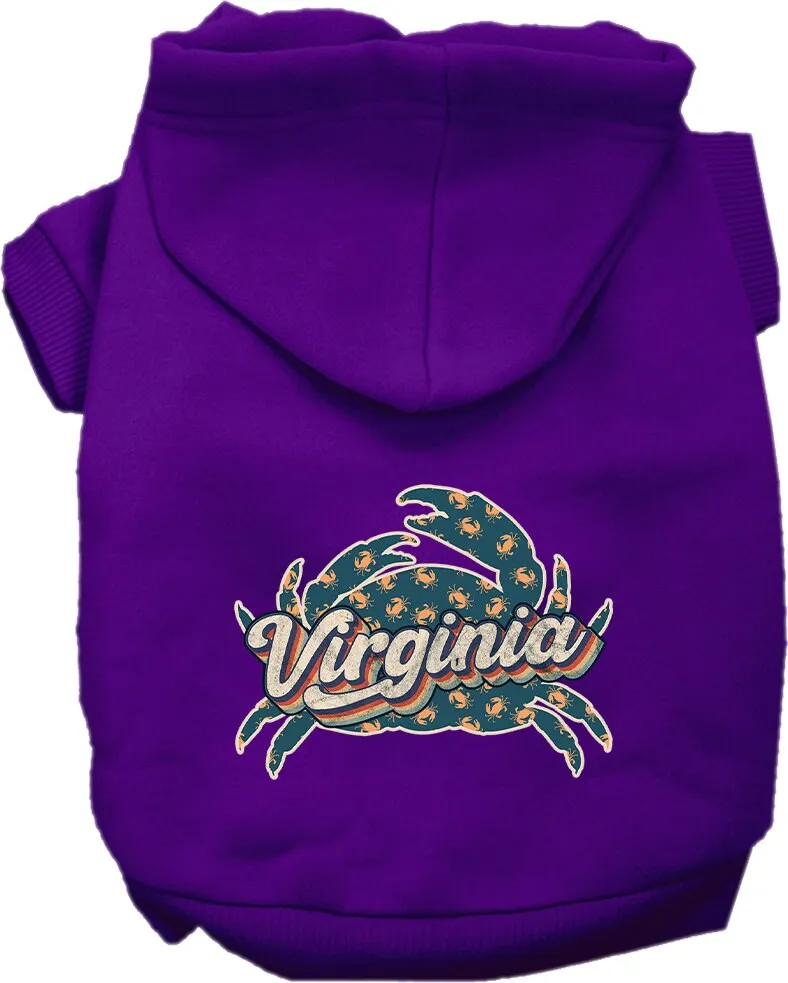 Pet Dog & Cat Screen Printed Hoodie for Medium to Large Pets (Sizes 2XL-6XL), "Virginia Retro Crabs"