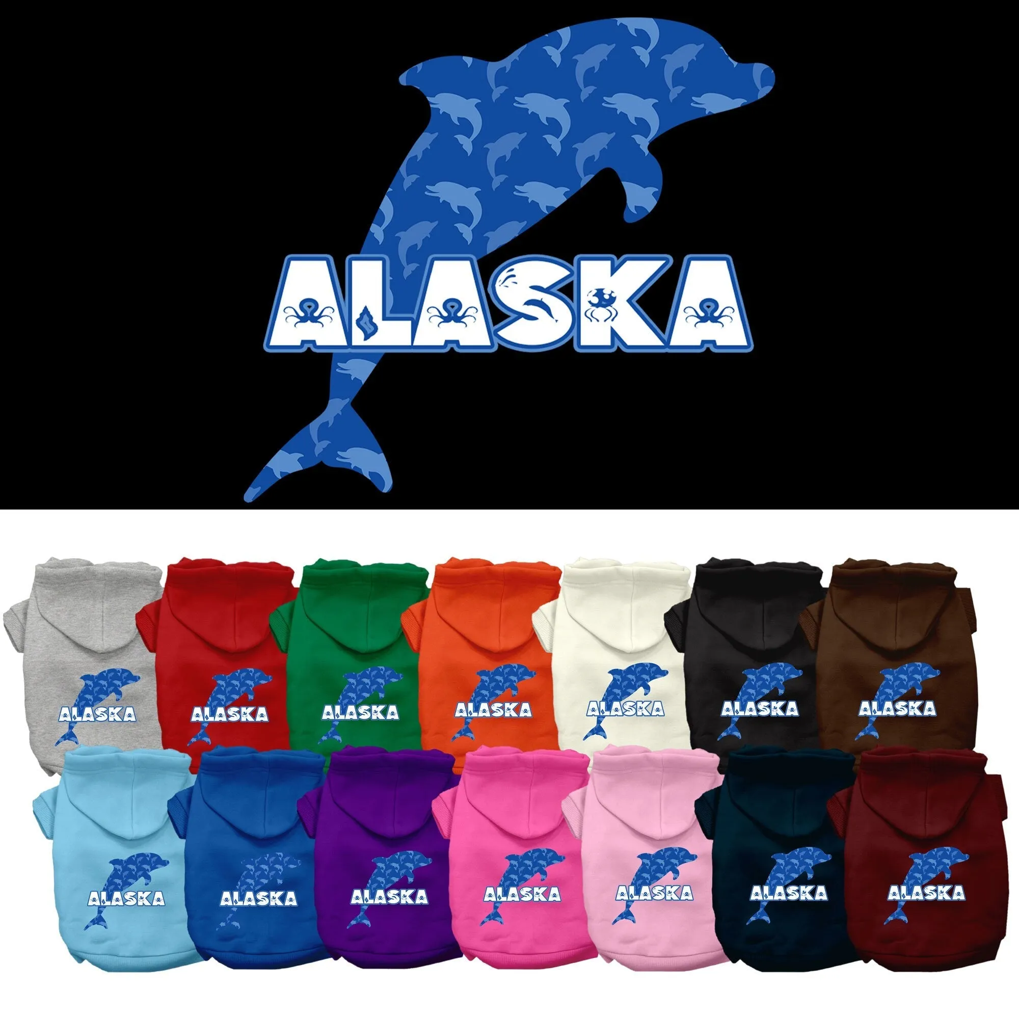 Pet Dog & Cat Screen Printed Hoodie for Small to Medium Pets (Sizes XS-XL), "Alaska Blue Dolphins"