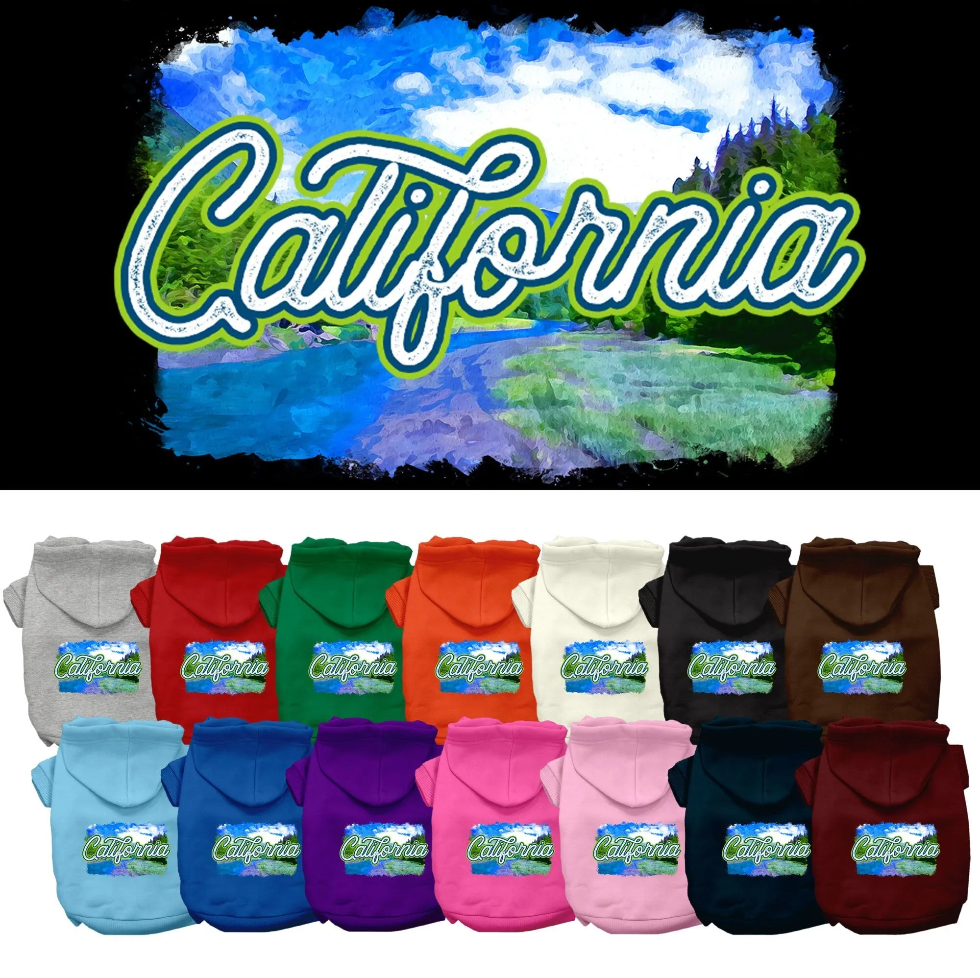 Pet Dog & Cat Screen Printed Hoodie for Small to Medium Pets (Sizes XS-XL), "California Summer"