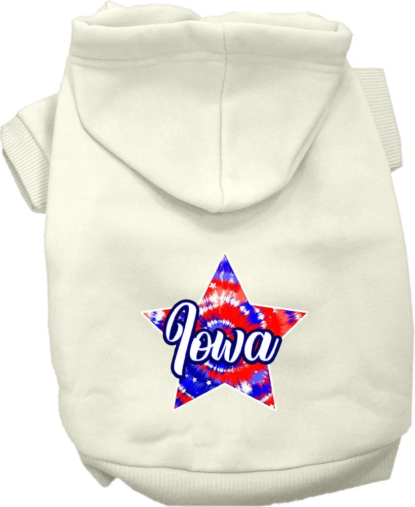 Pet Dog & Cat Screen Printed Hoodie for Small to Medium Pets (Sizes XS-XL), "Iowa Patriotic Tie Dye"