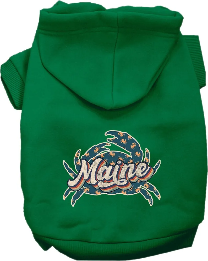 Pet Dog & Cat Screen Printed Hoodie for Small to Medium Pets (Sizes XS-XL), "Maine Retro Crabs"