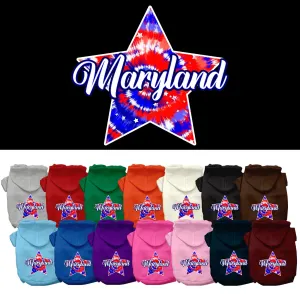 Pet Dog & Cat Screen Printed Hoodie for Small to Medium Pets (Sizes XS-XL), "Maryland Patriotic Tie Dye"