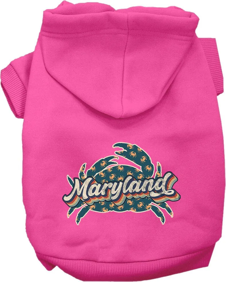 Pet Dog & Cat Screen Printed Hoodie for Small to Medium Pets (Sizes XS-XL), "Maryland Retro Crabs"