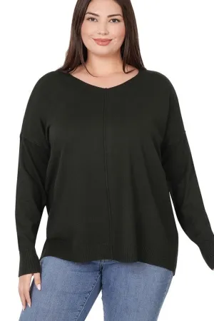 Plus Hi-Low Garment Dyed Front Seam Sweater