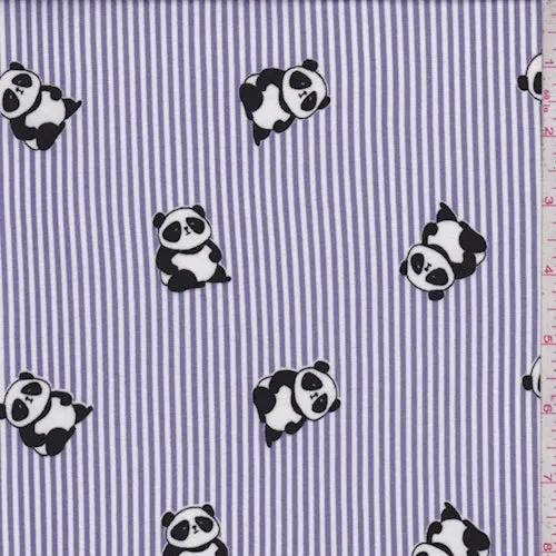 Purple Panda/Stripe Double Brushed Jersey Knit Fabric