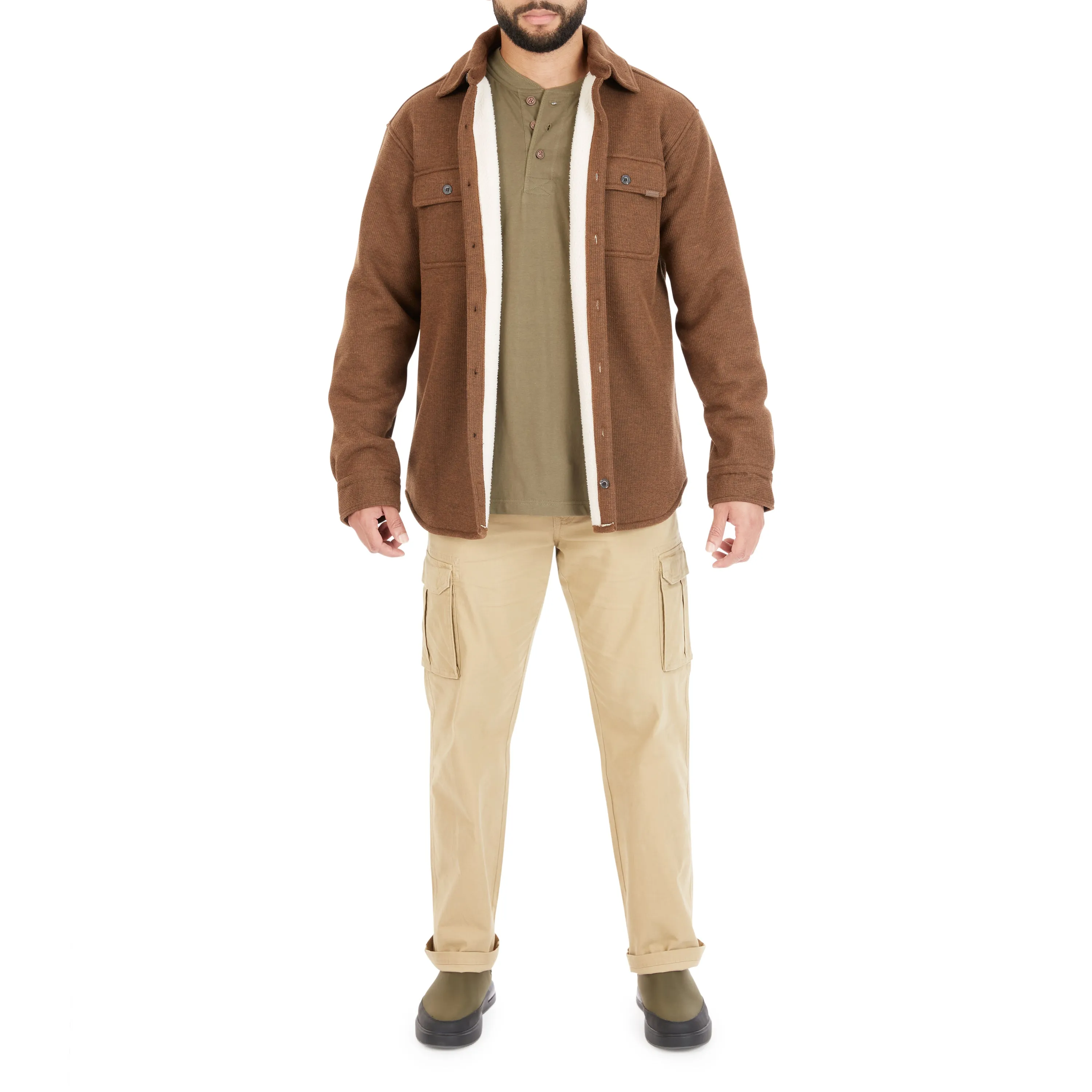 SHERPA-LINED HEATHERED THERMAL SHIRT-JACKET