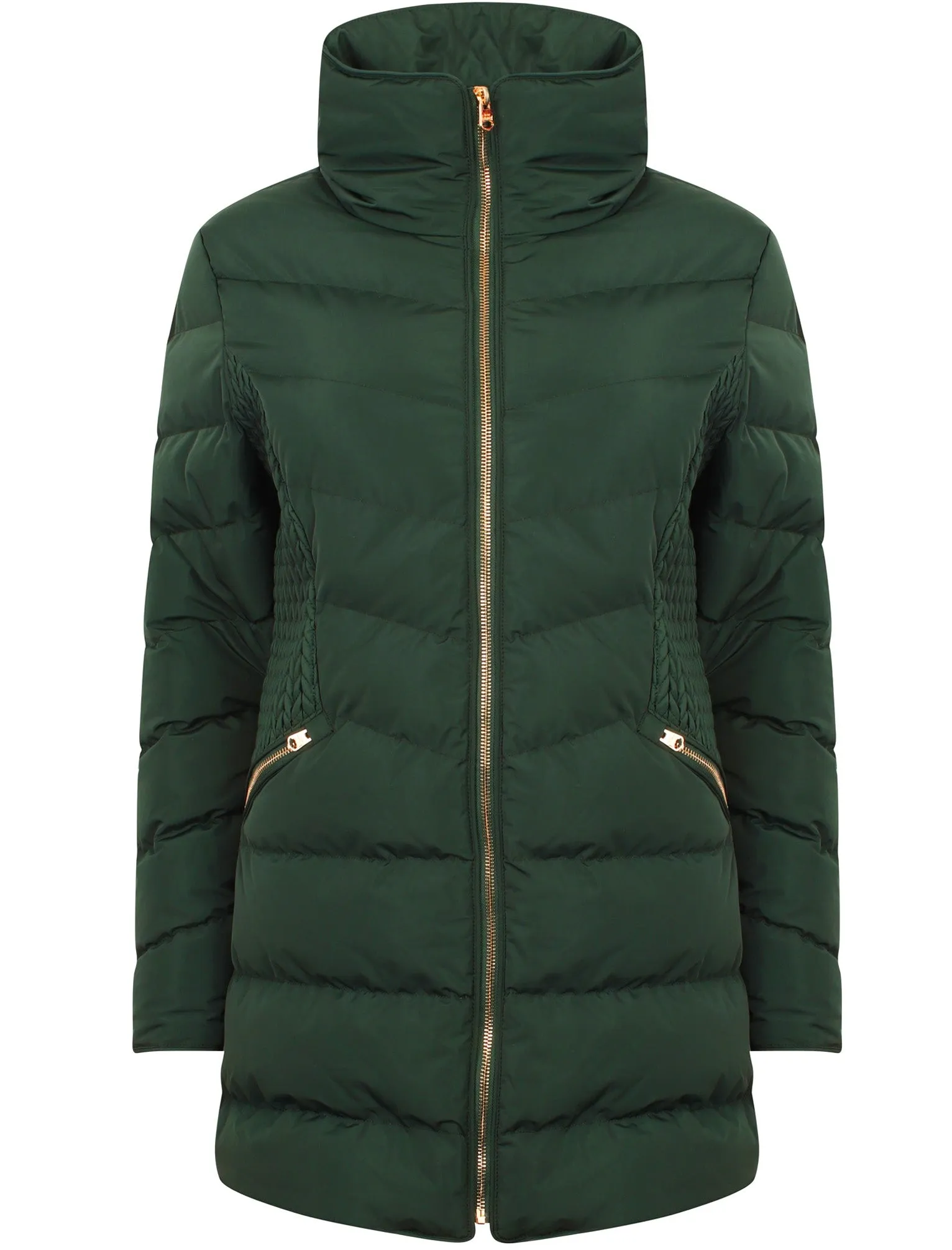 Shiso Funnel Neck Longline Puffer Coat In Dark Green - Tokyo Laundry