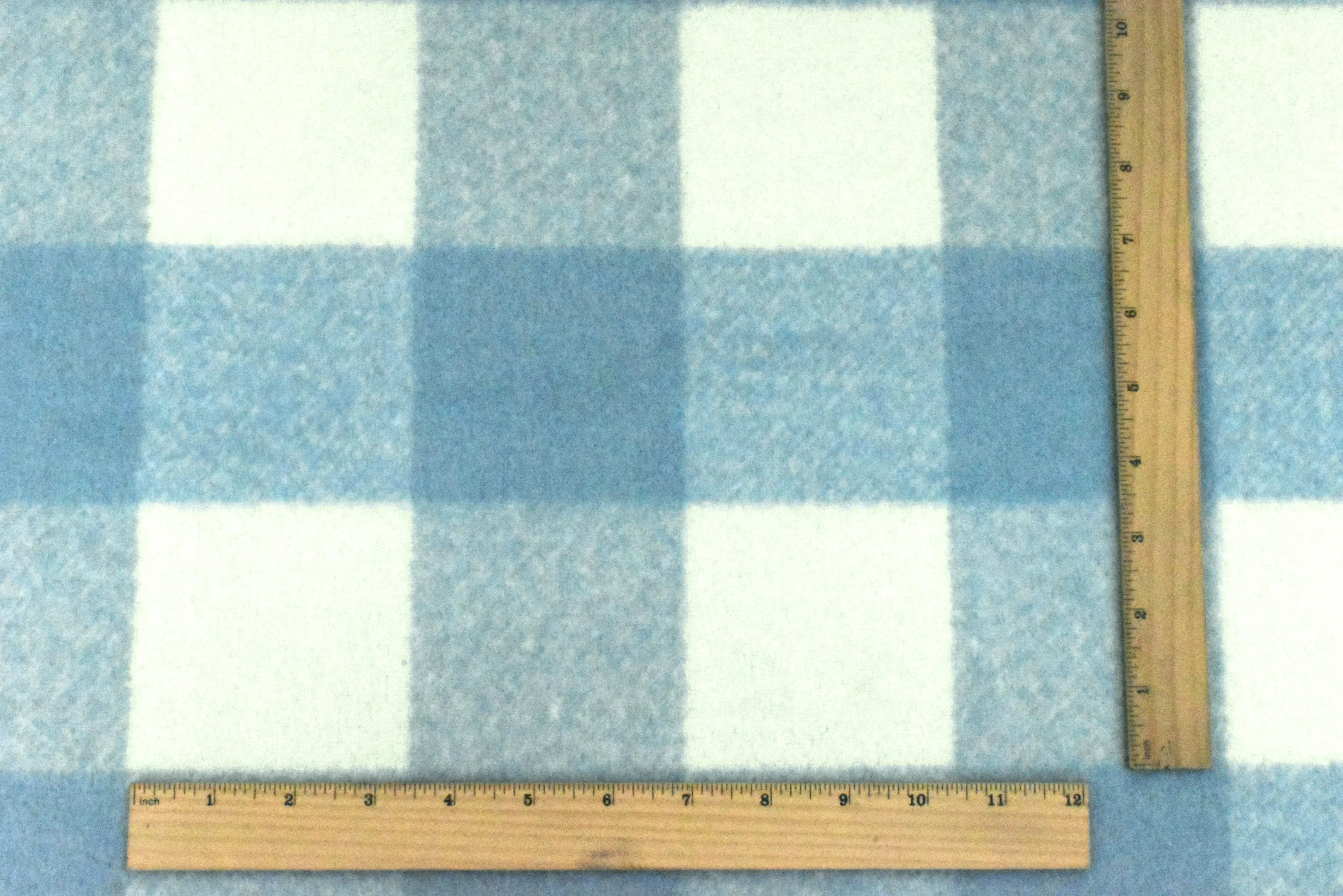 Sky Blue-White Famous Designer Check Brushed Face Poly Twill Woven Fabric