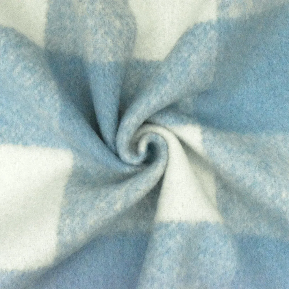 Sky Blue-White Famous Designer Check Brushed Face Poly Twill Woven Fabric