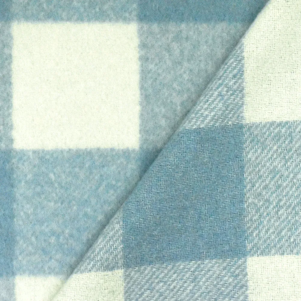 Sky Blue-White Famous Designer Check Brushed Face Poly Twill Woven Fabric