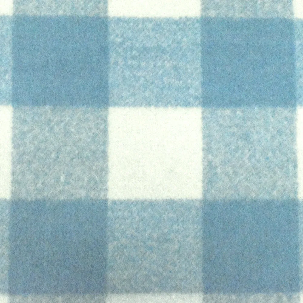 Sky Blue-White Famous Designer Check Brushed Face Poly Twill Woven Fabric