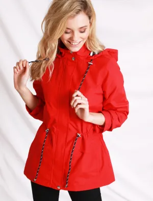 Snap Dragon Hooded Rain Coat in Red - Tokyo Laundry