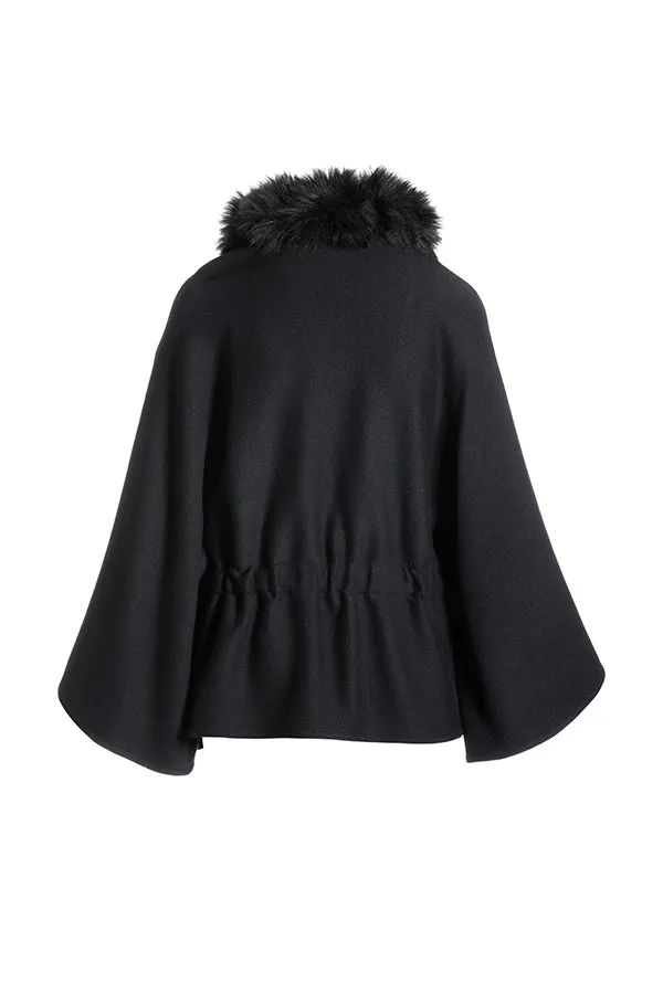 Stylish Faux Fur Tie Waist Poncho