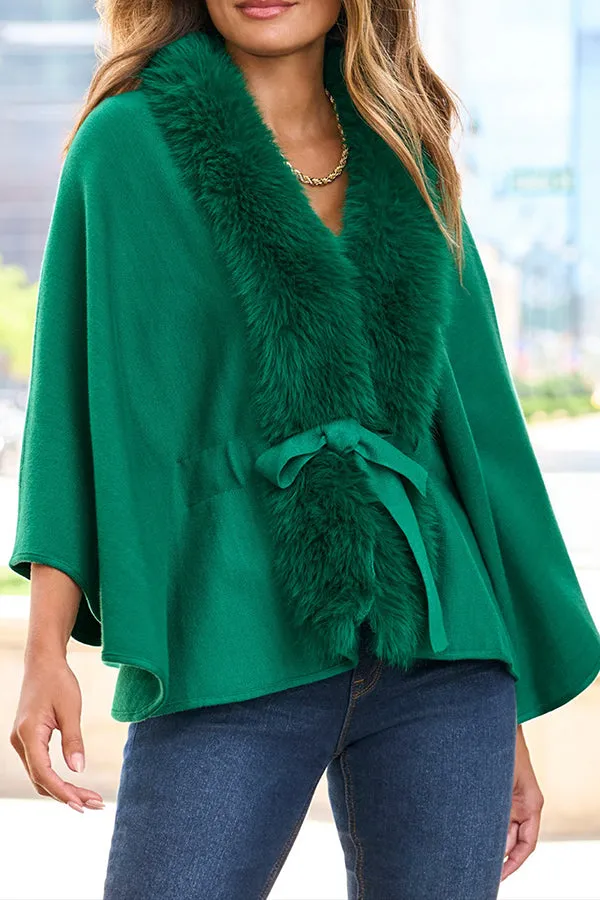 Stylish Faux Fur Tie Waist Poncho