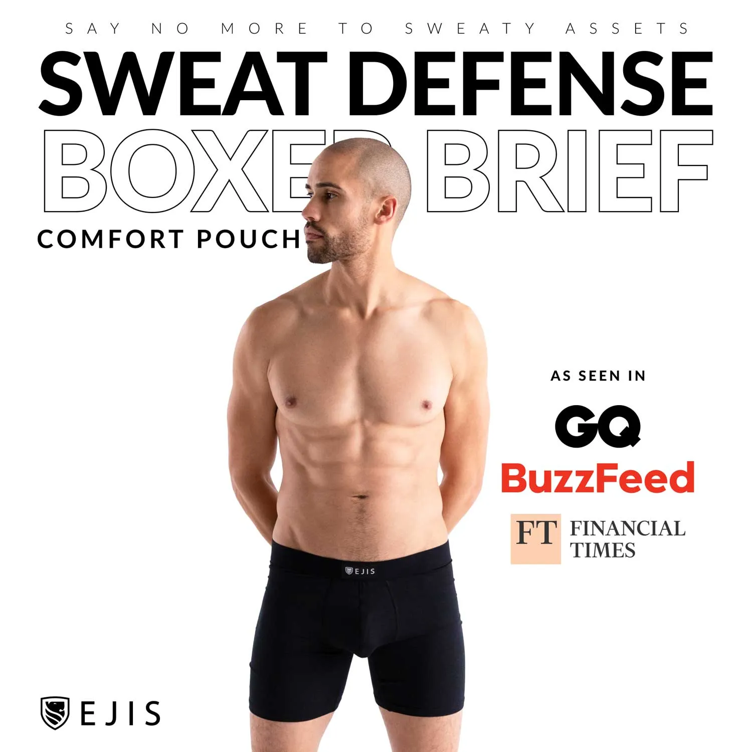 Sweat Proof Men's Boxer Briefs with Pouch - Black 9-Pack