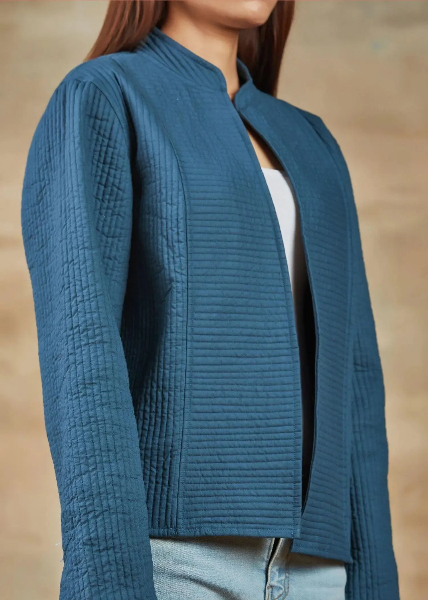 Teal Color Cotton Quilted Jacket