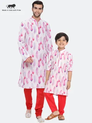 Vastramay Cotton Blend Multicolor-Base-White Baap Beta Kurta Pyjama Set