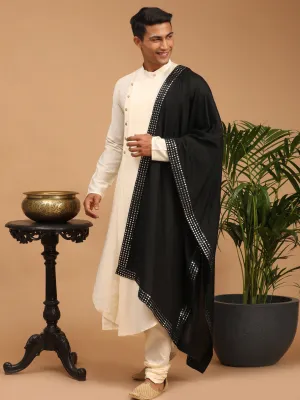 Vastramay Cream Kurta Churidar Set with Black Dupatta