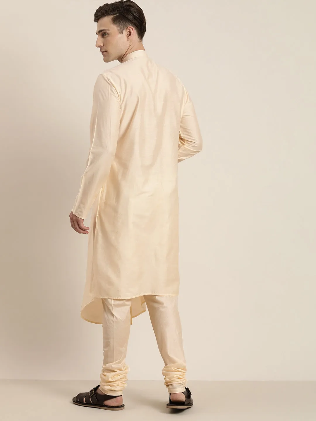 Vastramay Cream Pleated Kurta Churidar Set