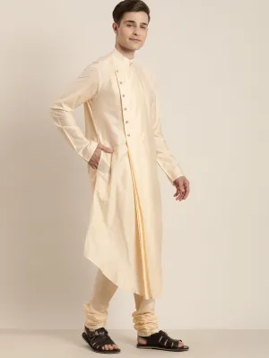 Vastramay Cream Pleated Kurta Churidar Set