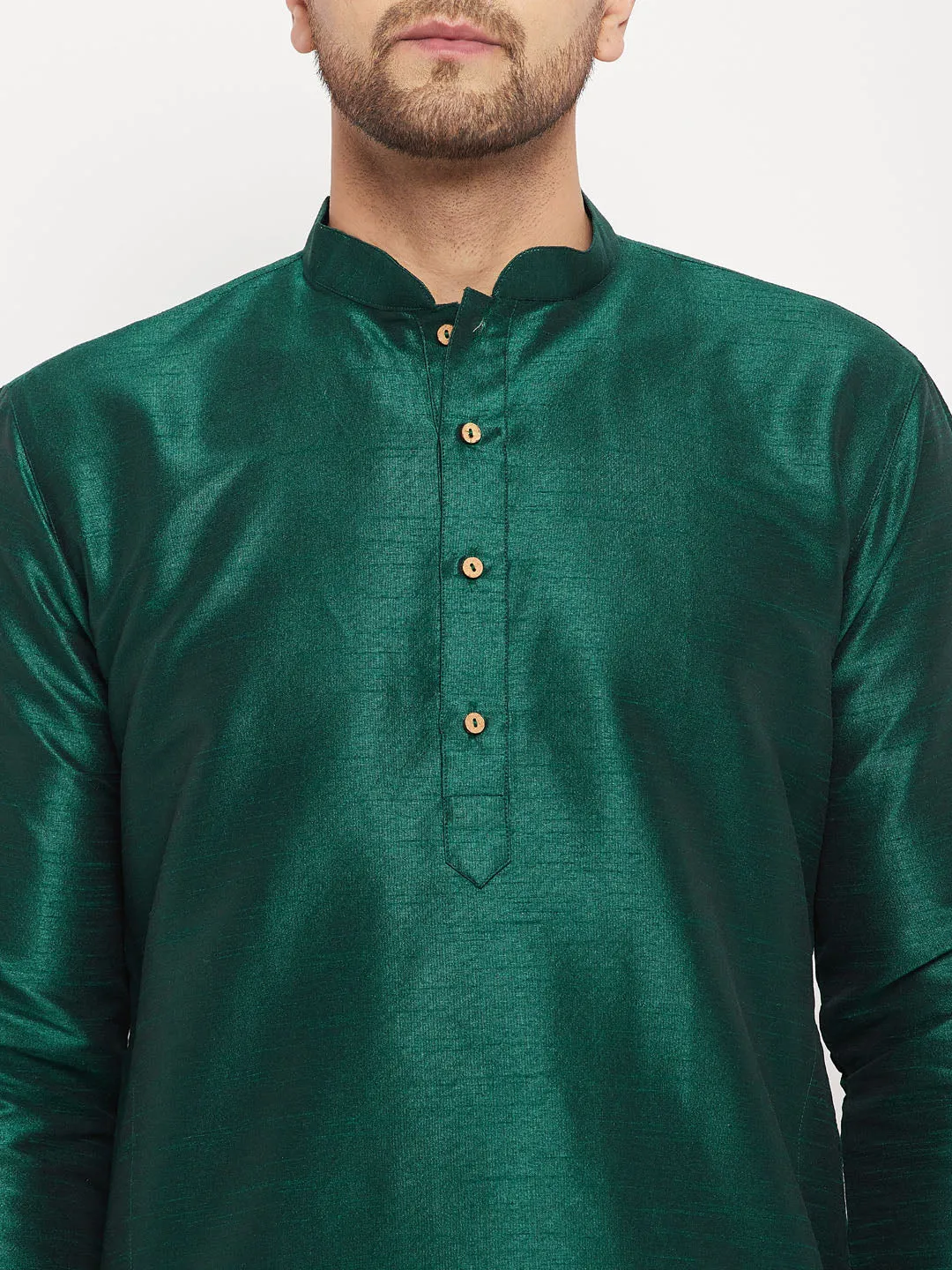 VASTRAMAY Green Cotton Silk Kurta Set