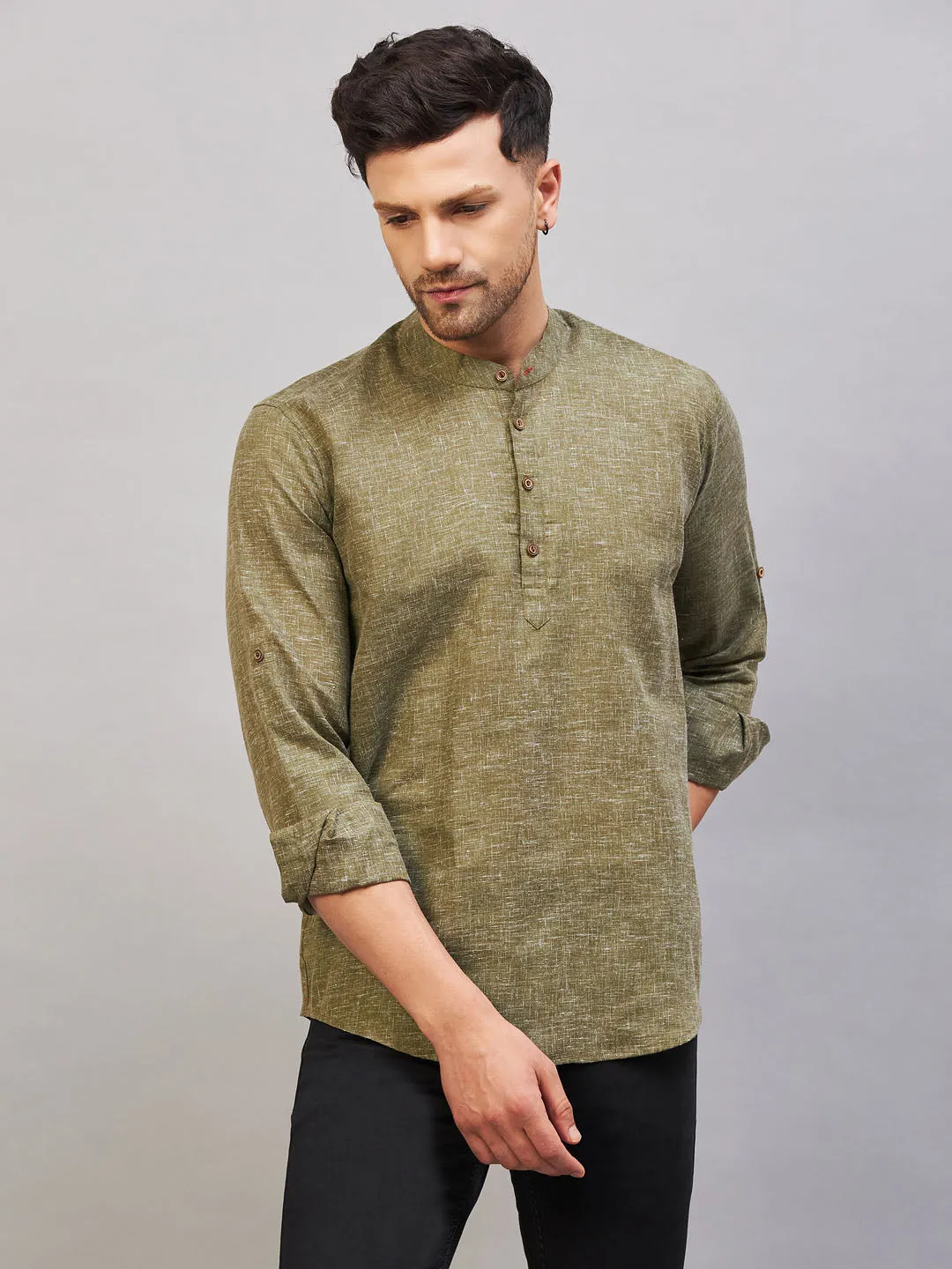 VASTRAMAY Men's Green Cotton Kurta