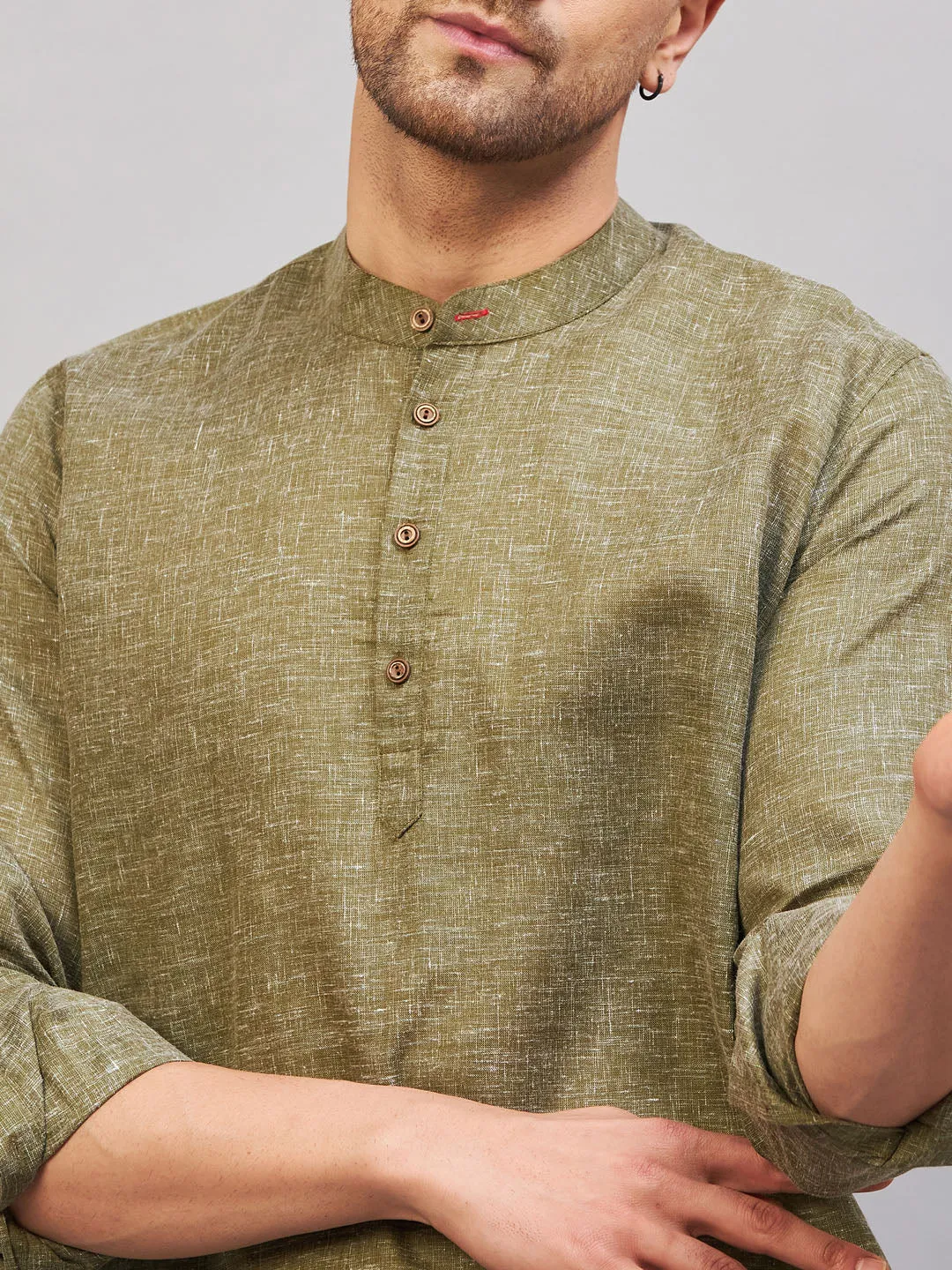 VASTRAMAY Men's Green Cotton Kurta