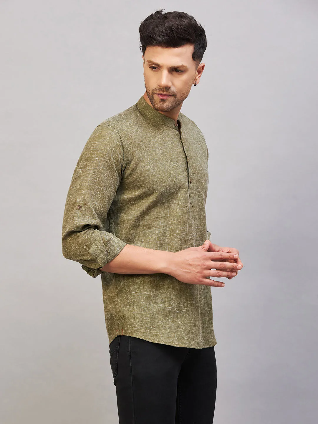 VASTRAMAY Men's Green Cotton Kurta