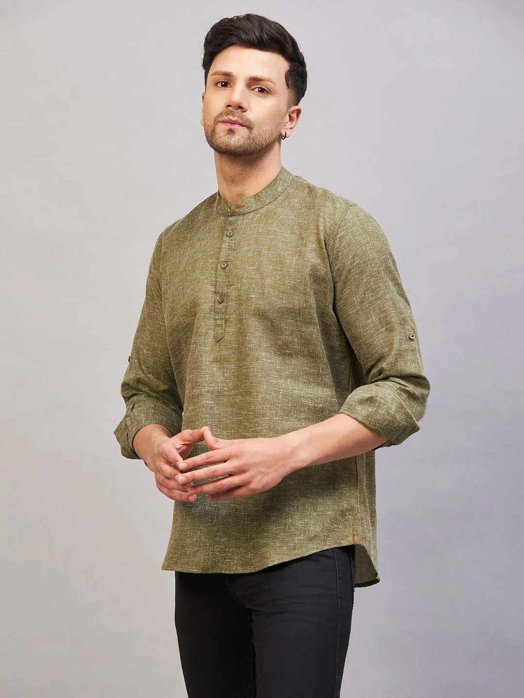 VASTRAMAY Men's Green Cotton Kurta