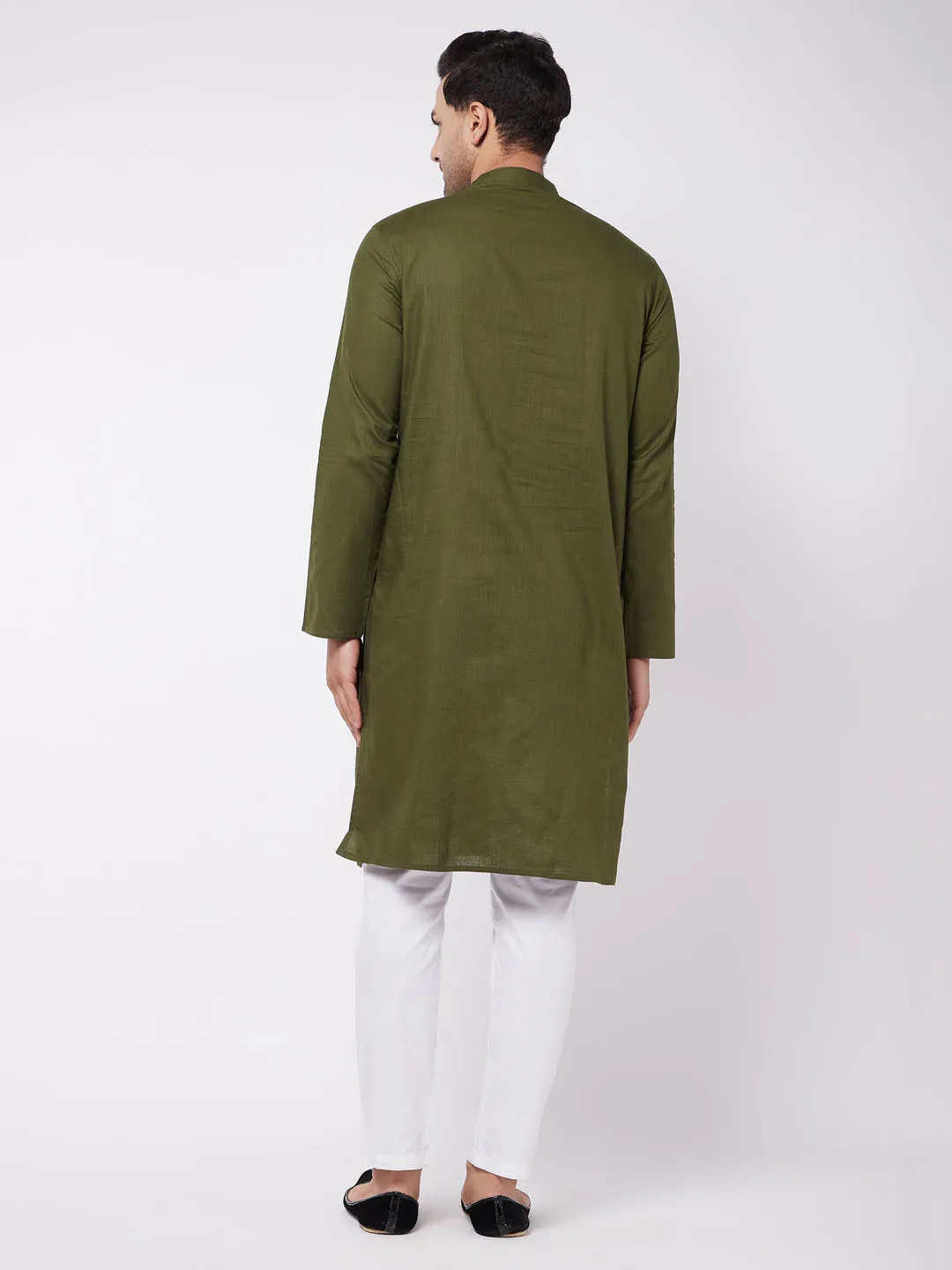 VASTRAMAY Men's Mehendi Green Kurta Set