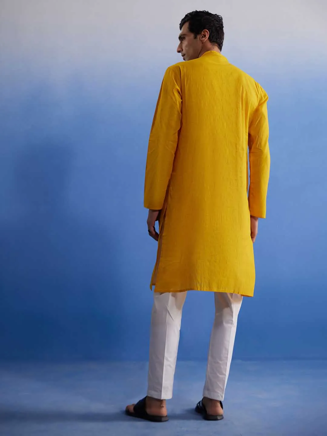 Vastramay Men's Mustard Cotton Kurta Pyjama