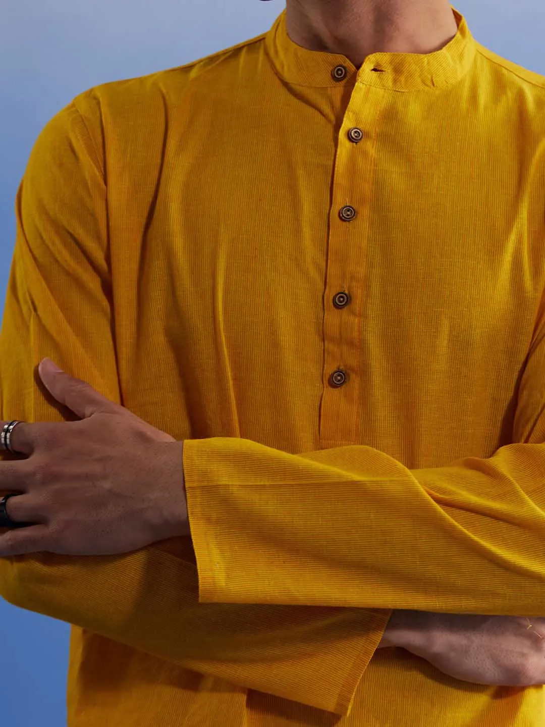 Vastramay Men's Mustard Cotton Kurta Pyjama