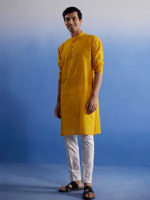 Vastramay Men's Mustard Cotton Kurta Pyjama