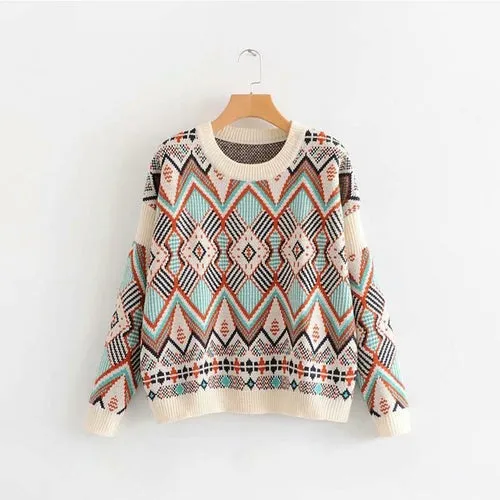 Vintage Retro Geometric Knitted Pullover Sweater