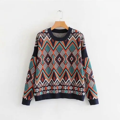 Vintage Retro Geometric Knitted Pullover Sweater