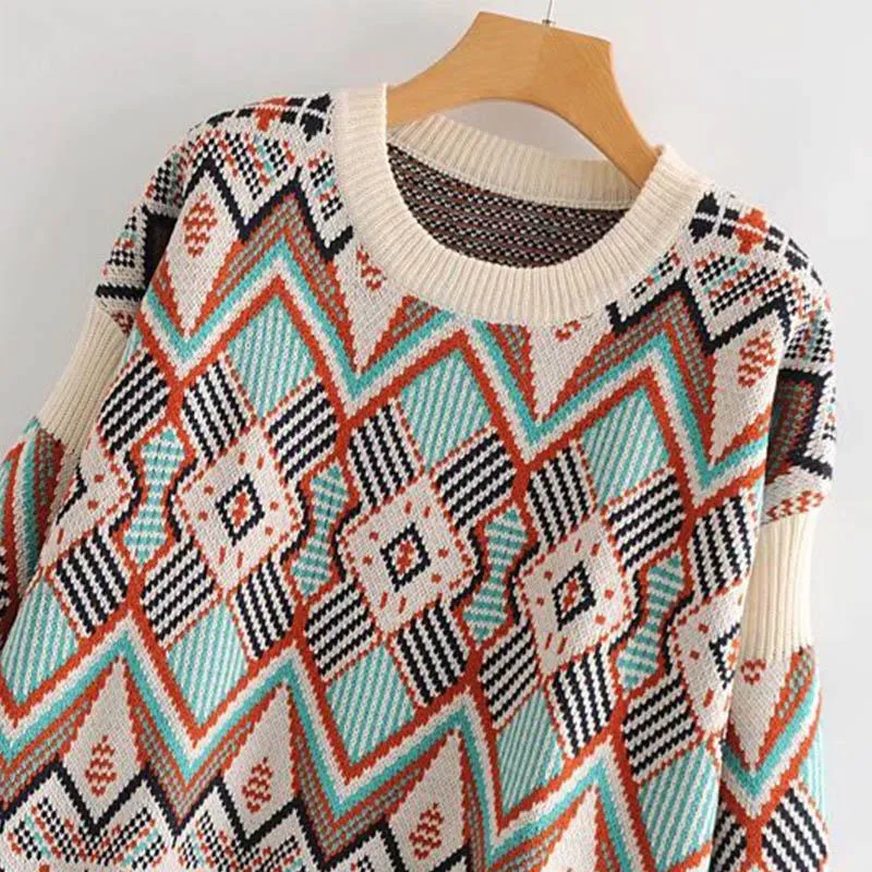 Vintage Retro Geometric Knitted Pullover Sweater