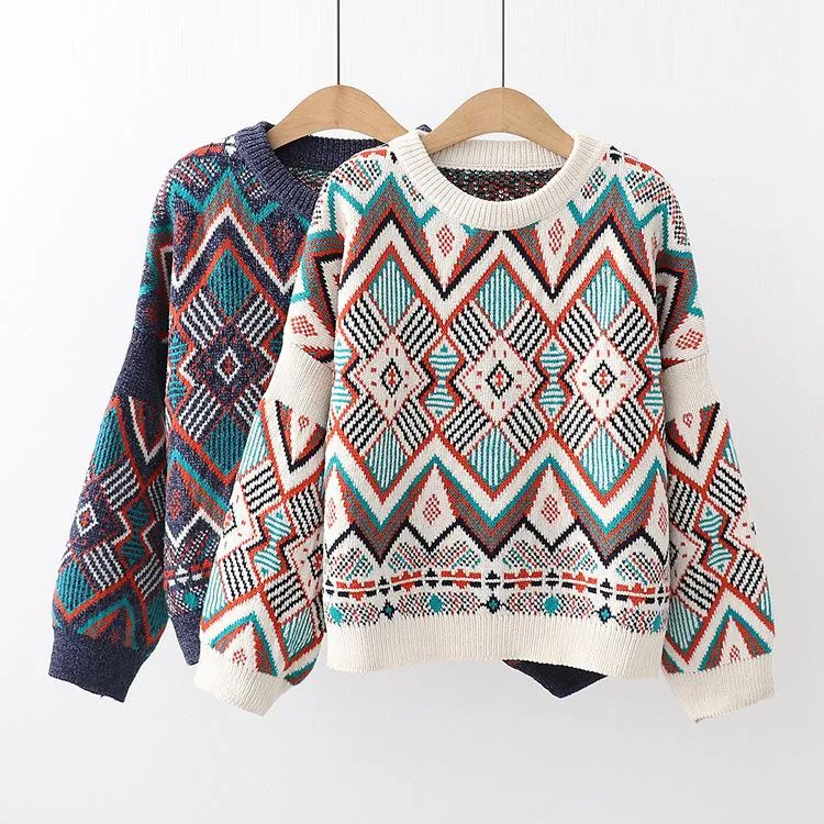 Vintage Retro Geometric Knitted Pullover Sweater