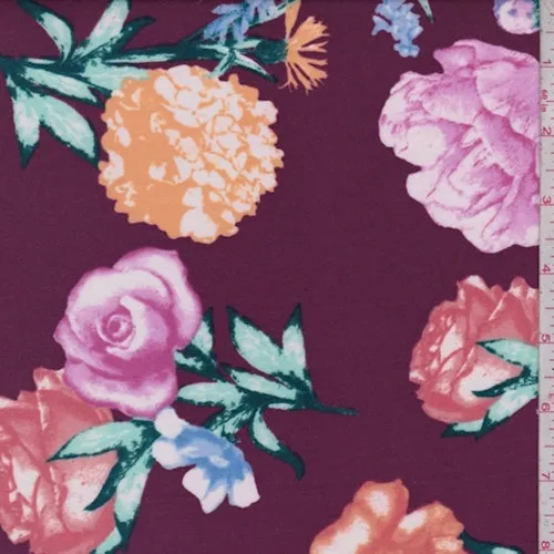 Wine/Pink/Orange Floral Double Brushed Jersey Knit Fabric