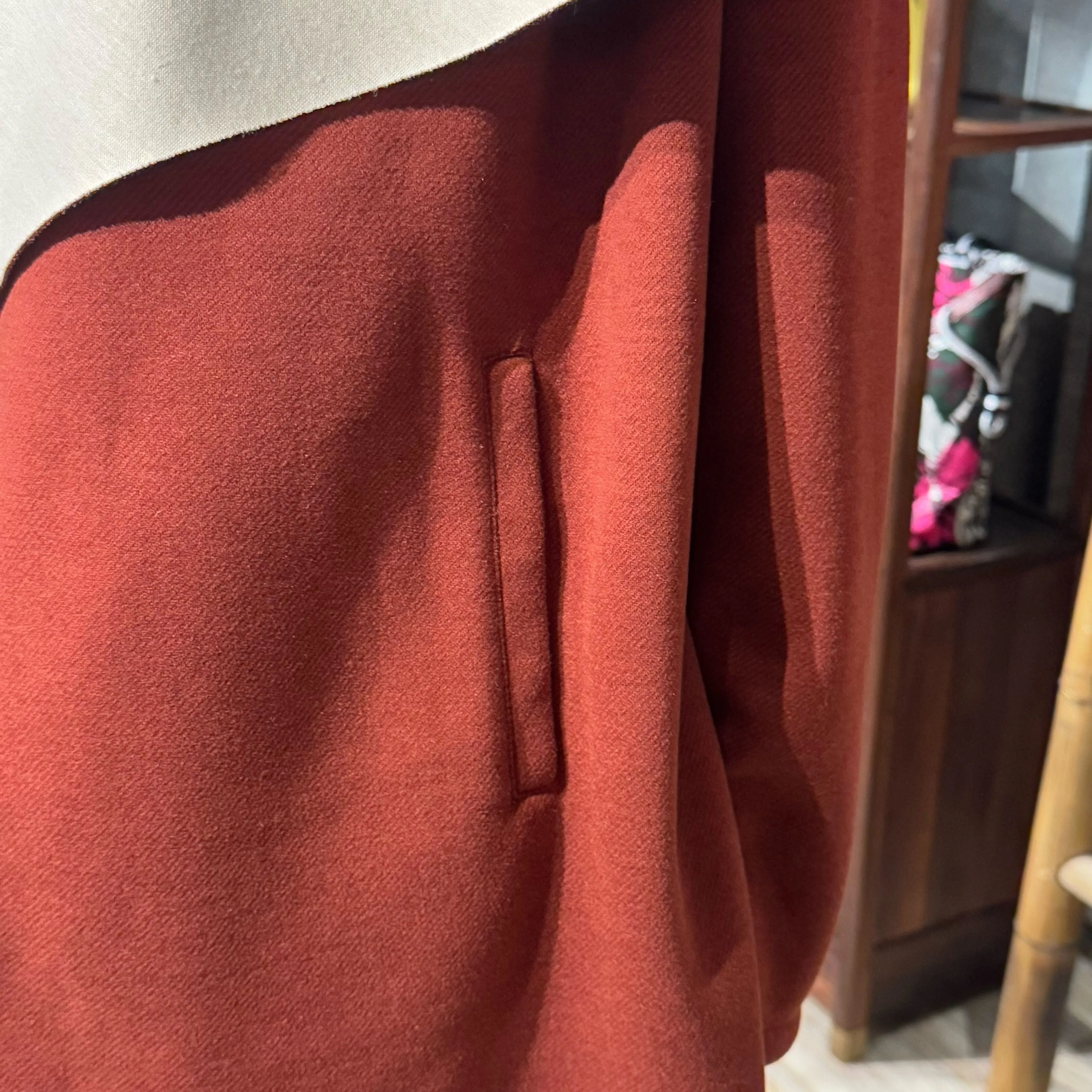 Wool Cotton Long Cardigan with two pockets, Red