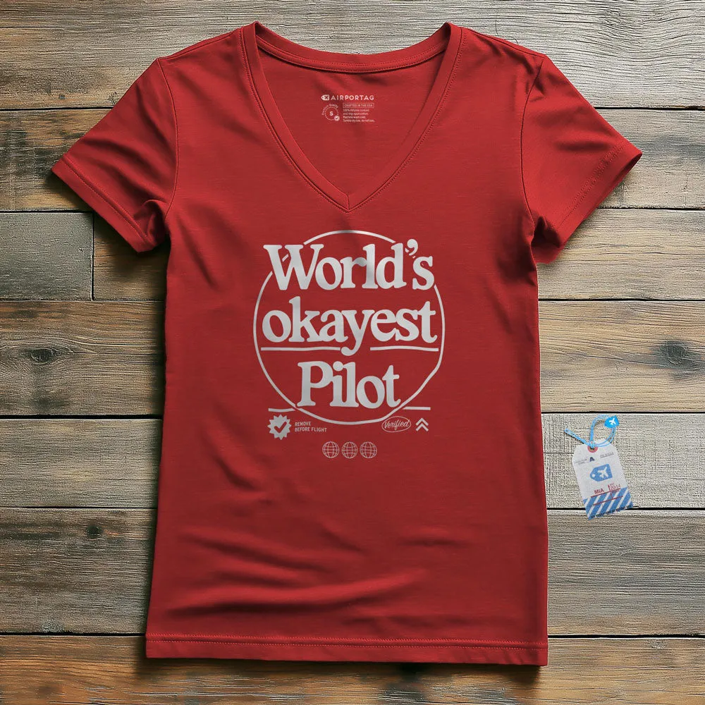 World's Okayest Pilot - Women's V-Neck T-Shirt