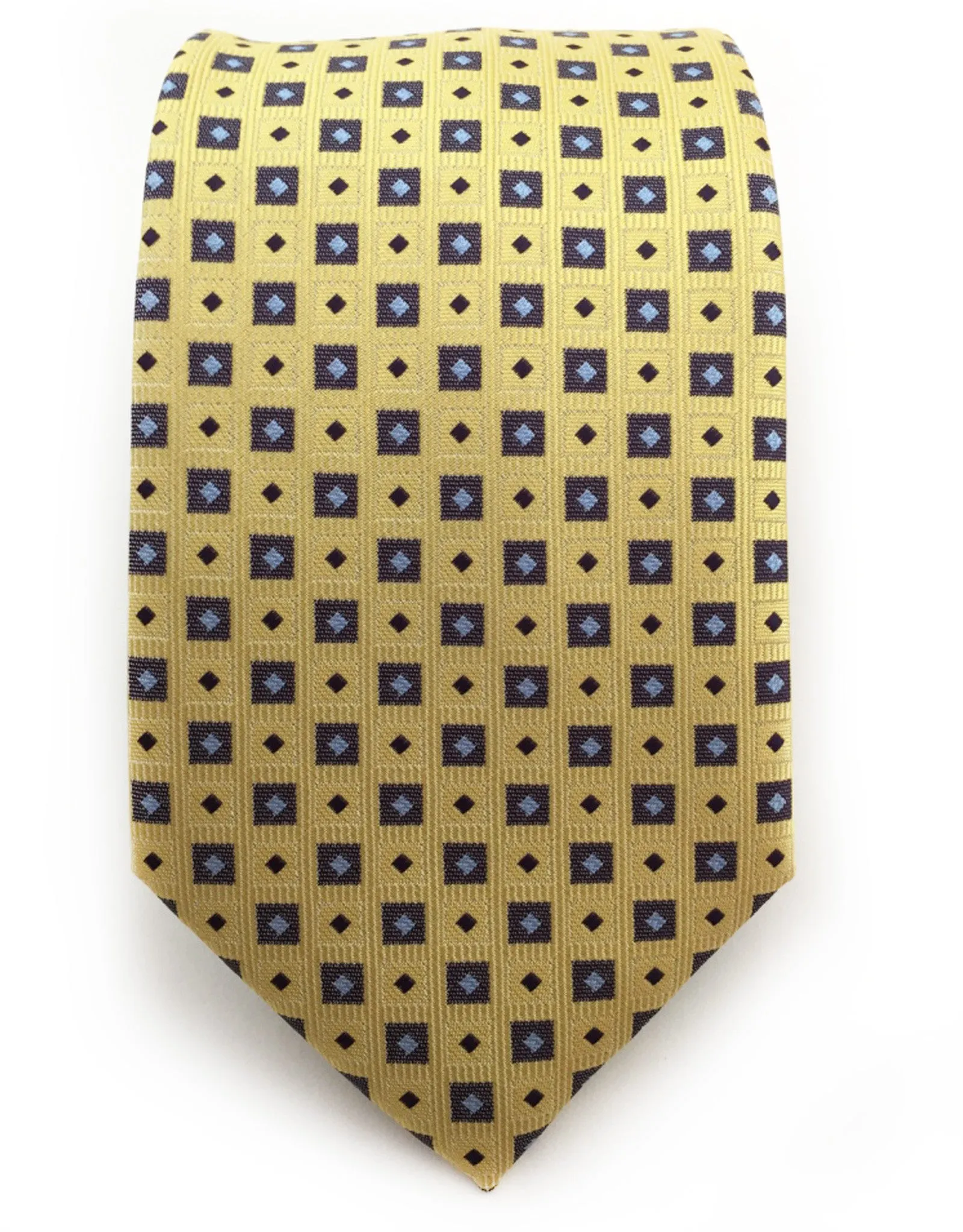 Yellow Tie with Brown Squares & Silver & Brown Diamonds