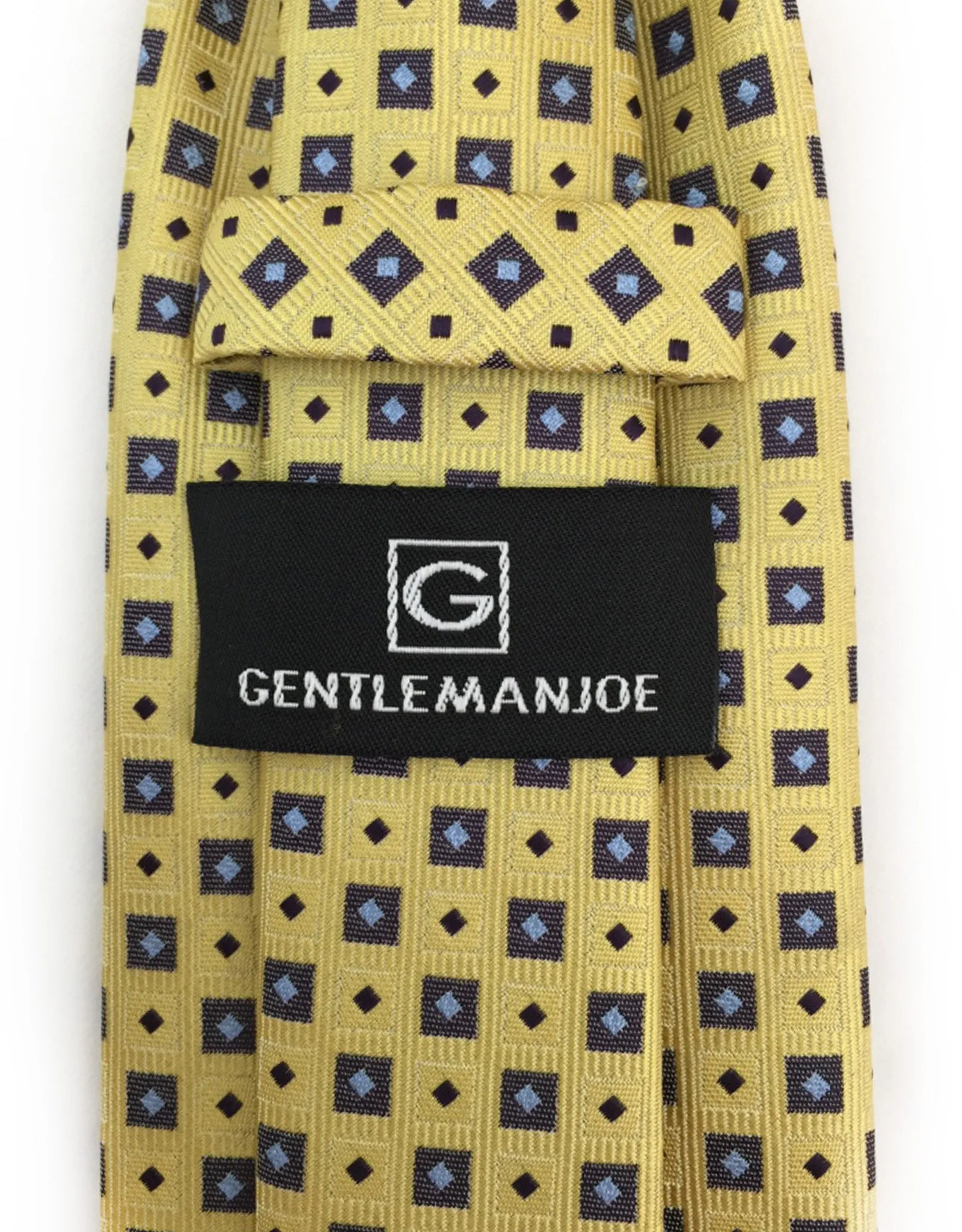 Yellow Tie with Brown Squares & Silver & Brown Diamonds