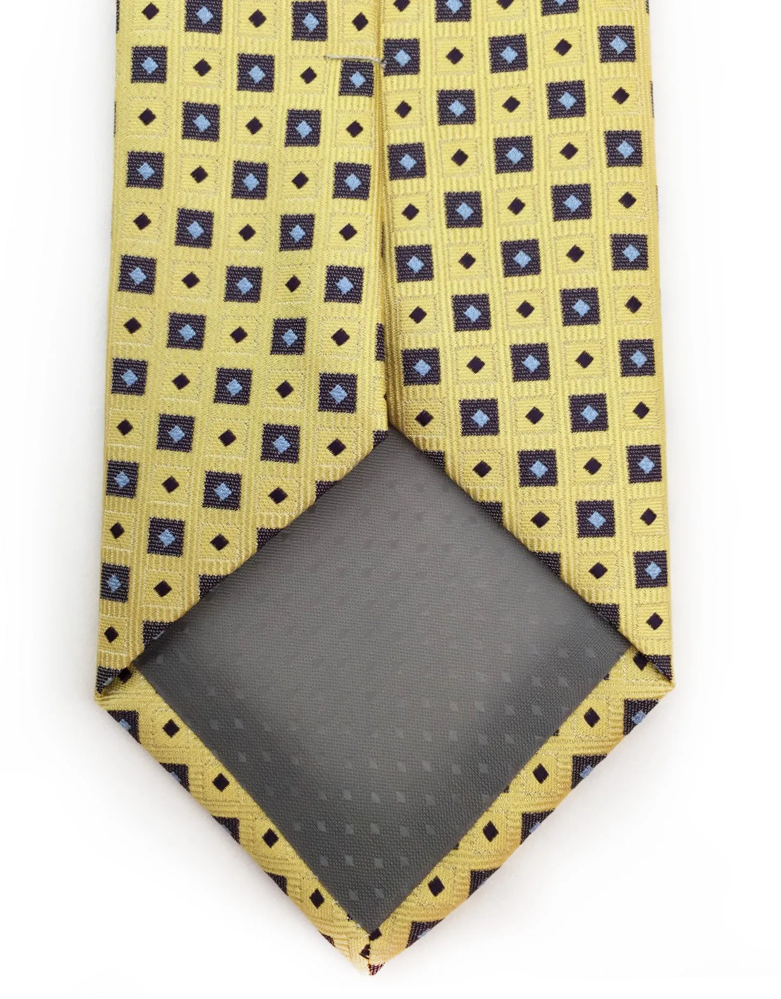 Yellow Tie with Brown Squares & Silver & Brown Diamonds